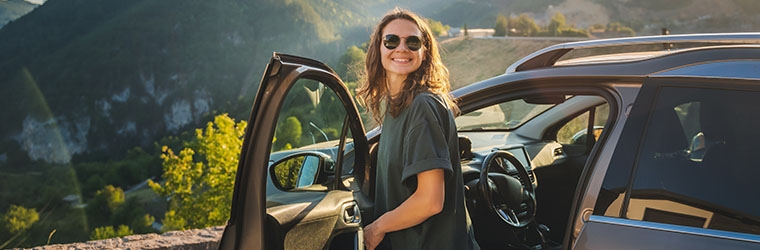 female driver in the mountains